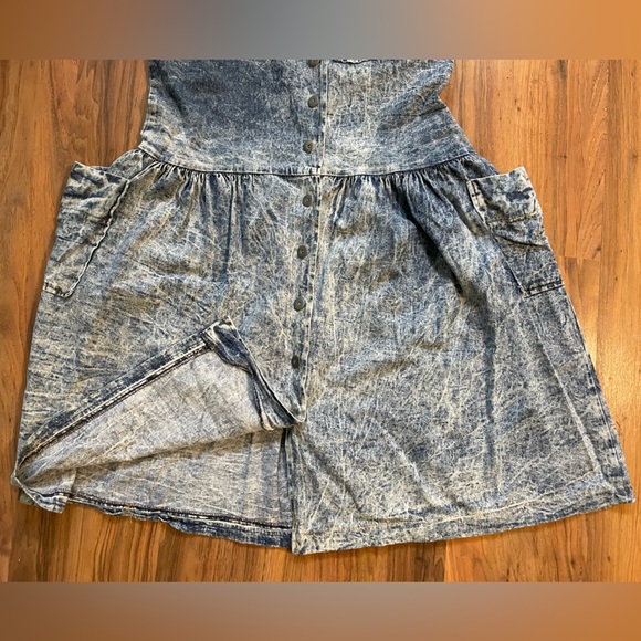 Vintage Hollywood Blvd Acid Wash Racerback Denim Dress Button Front Pockets L - Picture 4 of 10
